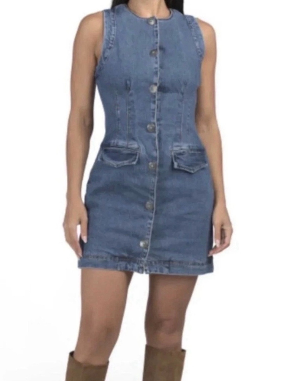 7 For All Mankind Sleeveless Denim Mini Dress - Blue